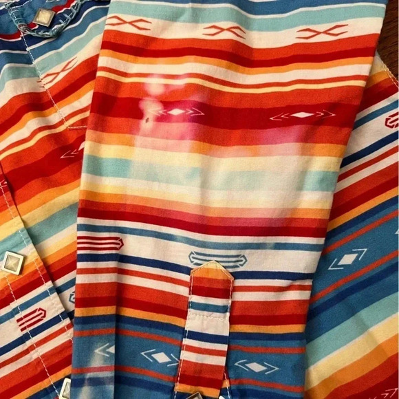 Panhandle Rough Stock Texas Striped Country Cowgirl Button Up Long Sleeve Sz L - Picture 9 of 14